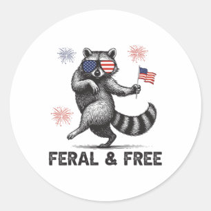 Patriotischer Waschbär Verwildert Aber Frei USA-Fl Runder Aufkleber
