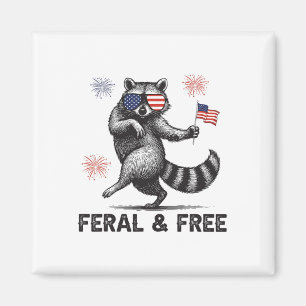 Patriotischer Waschbär Wild Aber Frei USA-Flagge 4 Magnet