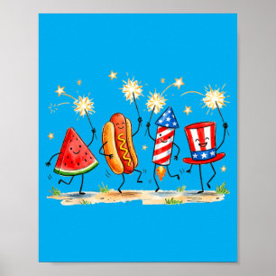 Patriotischer Wassermelone Hotdog Feuerwerk Cute M Poster