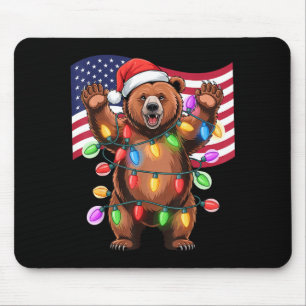 Patriotischer Weihnachts-Grizzlybär-Feiertagslicht Mousepad