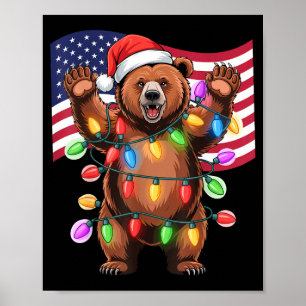 Patriotischer Weihnachts-Grizzlybär-Feiertagslicht Poster
