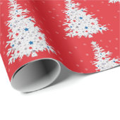 Patriotischer Weihnachtsbaum auf Rot mit Schneeflo Geschenkpapier (Rolleneckpunkt)