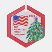 Patriotischer Weihnachtsbaum Red Text Cool USA Fla Ornament Aus Glas (Vorderseite)