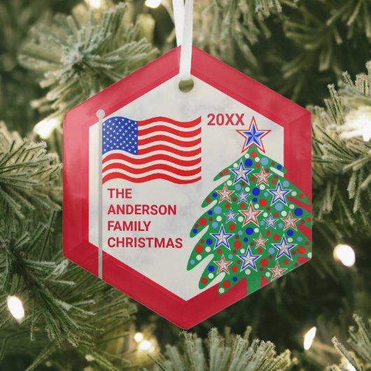 Patriotischer Weihnachtsbaum Red Text Cool USA Fla Ornament Aus Glas (Insitu)