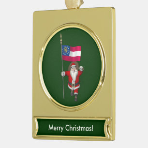 Patriotischer Weihnachtsmann besucht Georgien Banner-Ornament Gold