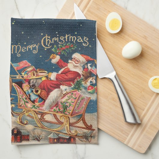 Patriotischer Weihnachtsmann Geschirrtuch (Viertel Falte)