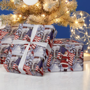 Patriotischer Weihnachtsmann mit amerikanischer Fl Geschenkpapier