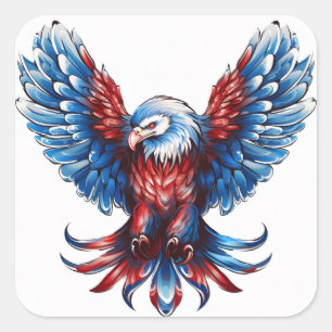 Patriotischer Weißkopfseeadler,Amerikanische Flagg Quadratischer Aufkleber