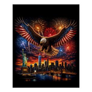 Patriotischer Weißkopfseeadler Feuerwerk New York Poster