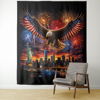 Patriotischer Weißkopfseeadler Feuerwerk New Yorke Wandteppich