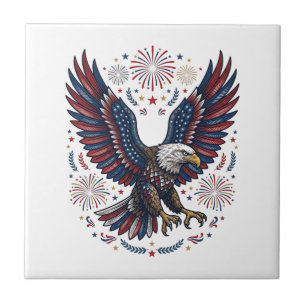 Patriotischer Weißkopfseeadler Feuerwerk Vintage V Fliese