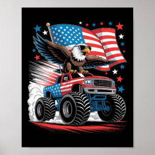 Patriotischer Weißkopfseeadler-Monstertruck Rot We Poster