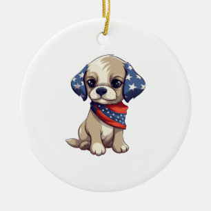 Patriotischer Welpe - Stil 9 Keramik Ornament