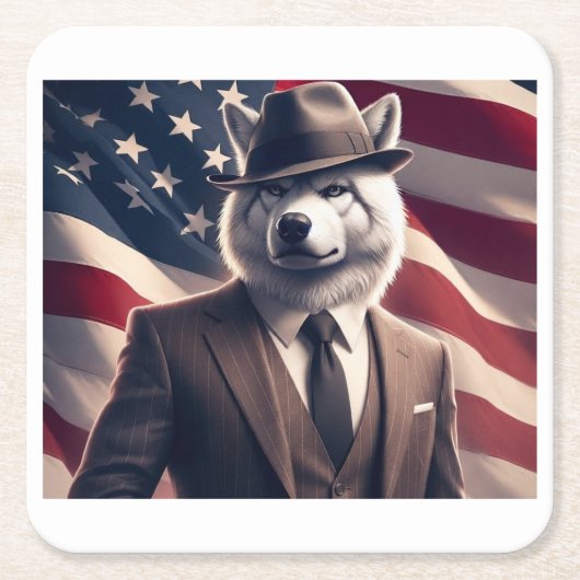 Patriotischer Wolf Rechteckiger Pappuntersetzer (Vorderseite)