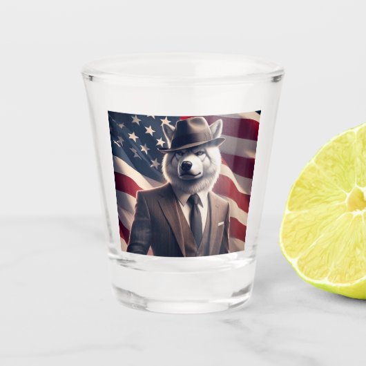 Patriotischer Wolf Schnapsglas (Vorderseite)