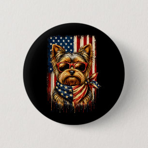 Patriotischer Yorkshire Terrier Amerikanischer Fla Button