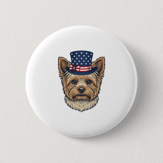 Patriotischer Yorkshire Terrier Vintage Button (Vorderseite)