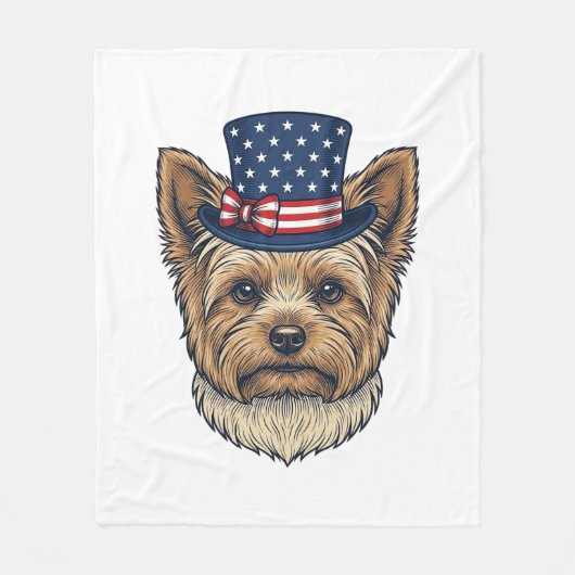 Patriotischer Yorkshire Terrier Vintage Fleecedecke (Vorderseite)