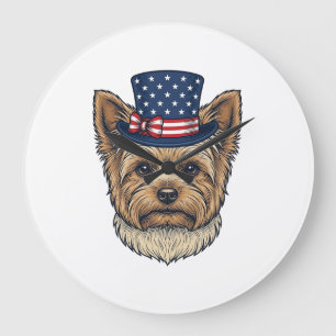 Patriotischer Yorkshire Terrier Vintage Große Wanduhr