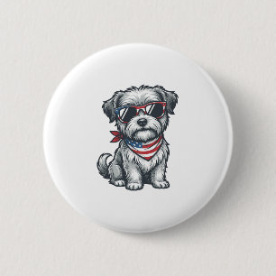 Patriotischer zotteliger Hund Vintage Gravur Tank Button