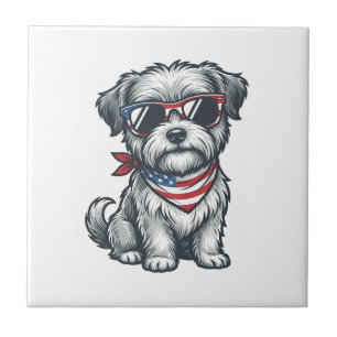 Patriotischer zotteliger Hund Vintage Gravur Tank Fliese
