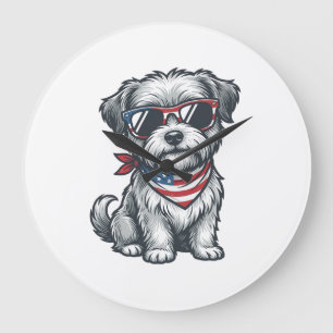 Patriotischer zotteliger Hund Vintage Gravur Tank  Große Wanduhr