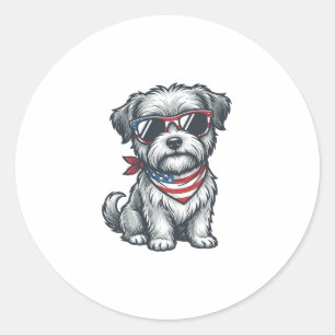 Patriotischer zotteliger Hund Vintage Gravur Tank  Runder Aufkleber