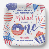 Patriotisches 4. Juli 1. Geburtstag Party Pappteller (Vorderseite)