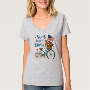 Patriotisches 4. Juli-Blumen-Fahrrad-Damen-T-Shirt T-Shirt