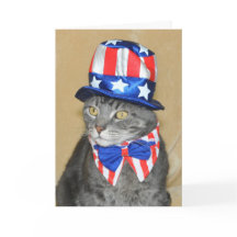 Patriotisches 4. Juli der grauen Tabby-Katzenkarte