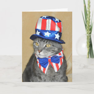 Patriotisches 4. Juli der grauen Tabby-Katzenkarte Karte