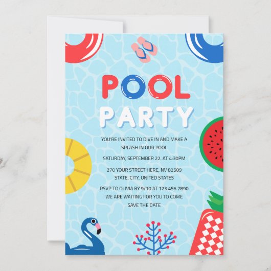 Patriotisches 4. Juli Summer Pool Party Einladung (Vorderseite)