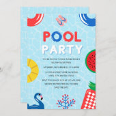Patriotisches 4. Juli Summer Pool Party Einladung (Vorne/Hinten)