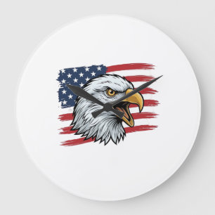 Patriotisches Adlerflagge Vintage-Vektordesign_1 Große Wanduhr