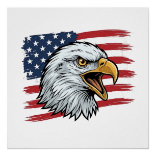 Patriotisches Adlerflagge Vintage-Vektordesign_1 Poster