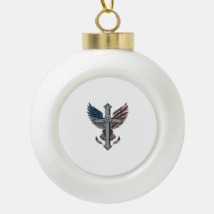 Patriotisches Adlerkreuz Vintage Gravur Vektor Des Keramik Kugel-Ornament