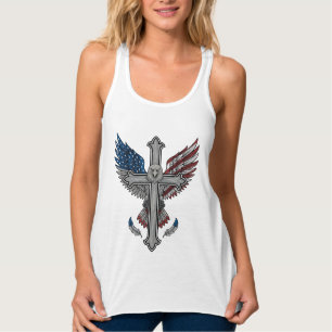 Patriotisches Adlerkreuz Vintage Gravur Vektor Des Tank Top