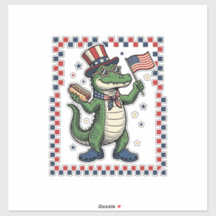 Patriotisches Alligator Hot Dog Flag Vintage Shirt Aufkleber