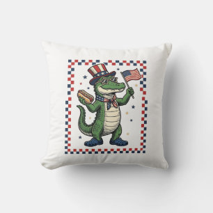 Patriotisches Alligator Hot Dog Flag Vintage-Shirt Kissen
