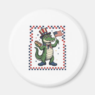 Patriotisches Alligator Hot Dog Flag Vintage-Shirt Magnet