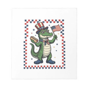 Patriotisches Alligator Hot Dog Flag Vintage-Shirt Notizblock
