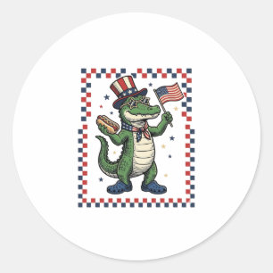Patriotisches Alligator Hot Dog Flag Vintage-Shirt Runder Aufkleber