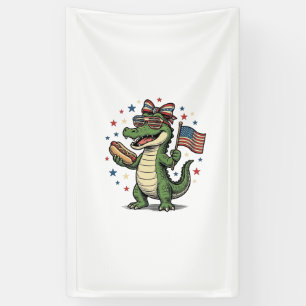 Patriotisches Alligator Hot Dog Vintage Vector Shi Banner