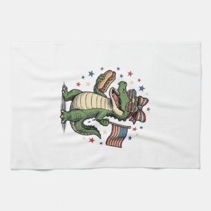 Patriotisches Alligator-Hot-Dog-Vintage-Vector-Shi Geschirrtuch