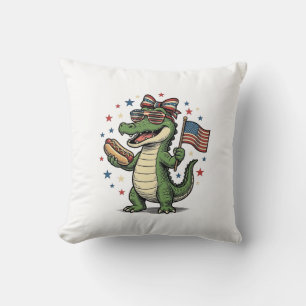 Patriotisches Alligator Hot Dog Vintage Vector Shi Kissen