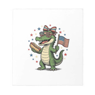 Patriotisches Alligator-Hot-Dog-Vintage-Vector-Shi Notizblock