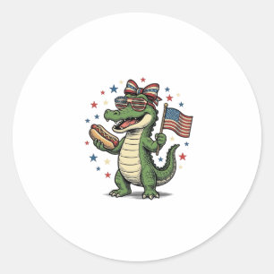 Patriotisches Alligator Hot Dog Vintage Vector Shi Runder Aufkleber