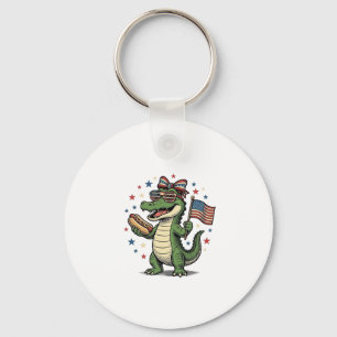 Patriotisches Alligator Hot Dog Vintage Vector Shi Schlüsselanhänger