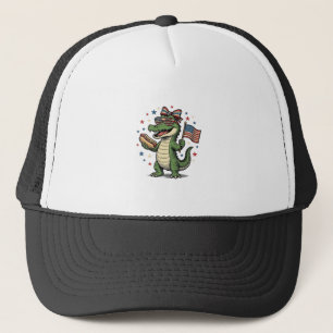 Patriotisches Alligator Hot Dog Vintage Vector Shi Truckerkappe
