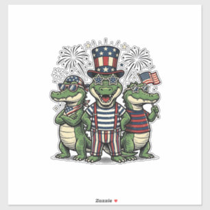 Patriotisches Alligator-Trio Vintage Fourth of Jul Aufkleber